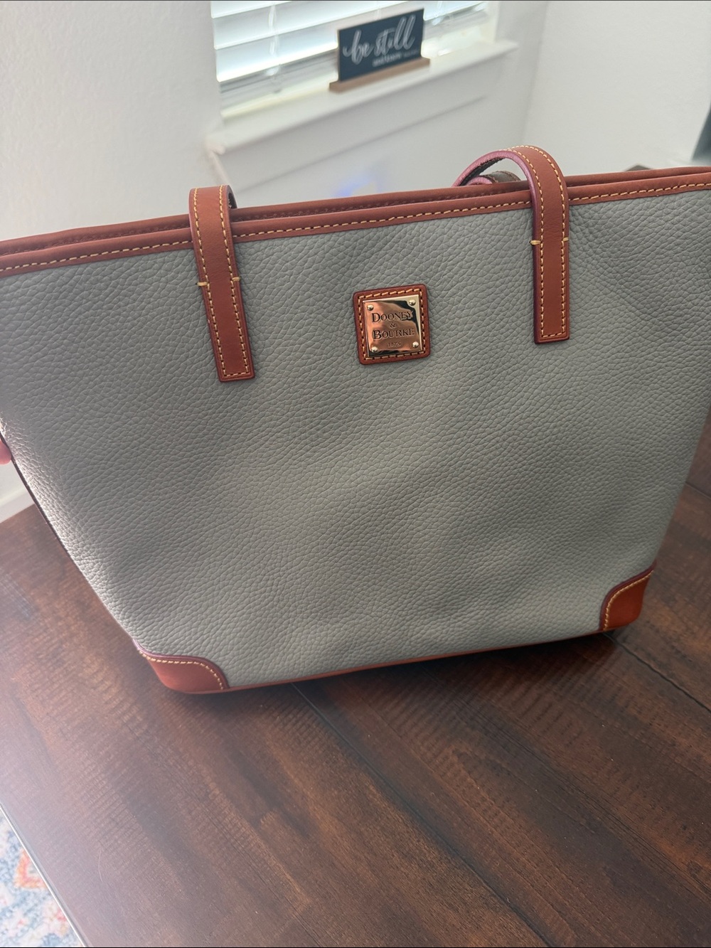 Dooney & Bourke Gray Tote with Brown Trim